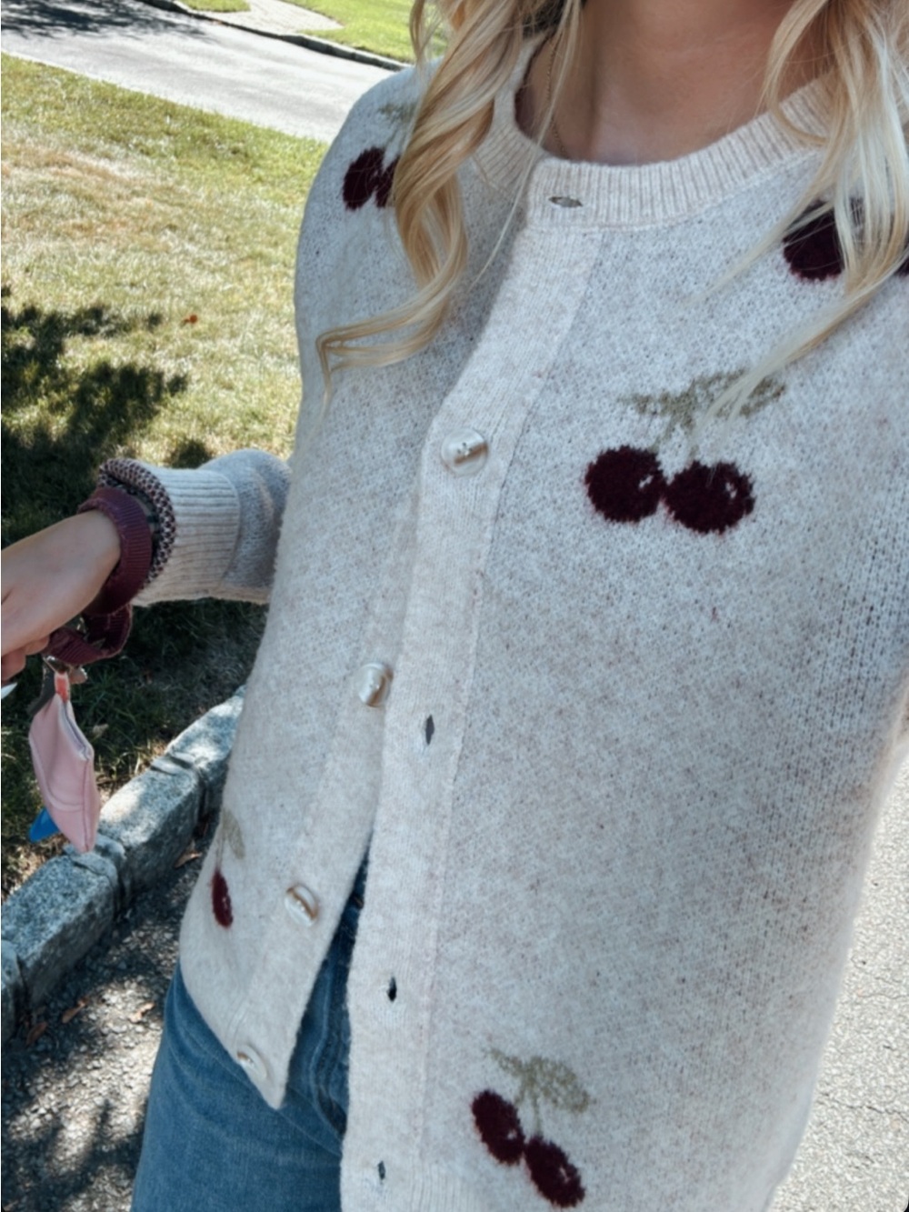 Cozy Cream Cherry Knit Cardigan Sweater